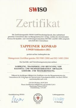 Zertifikate ISO 14001 + ISO 9001